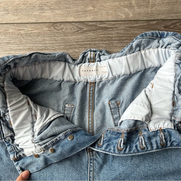 Topshop Paperbag Waist Button Fly Jean Shorts - Picture 5 of 11